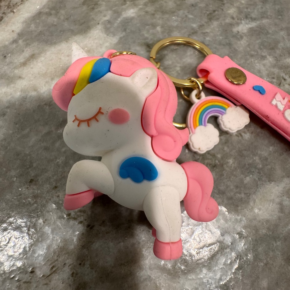 Pink Unicorn Silicone Keychain Rainbow Wristlet Bag Charm Gold Tone Hardware
